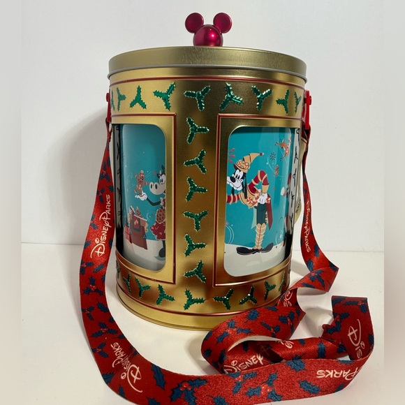 Disney Other - Disney Parks Mickey Holidays 2023 Rotating Music Box Gold Popcorn Bucket Works!